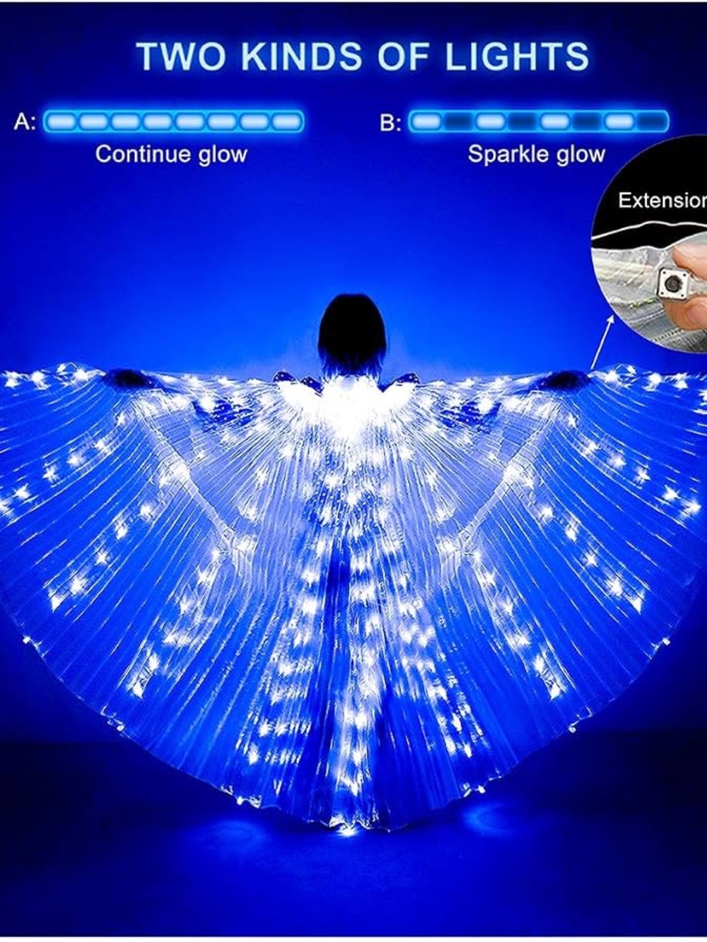 IMucci LED Lighted Belly Dance Isis Wings Frozen Cape w/ Sticks